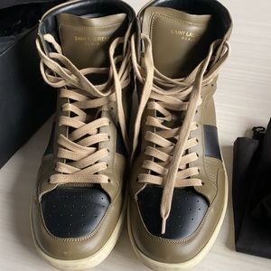 YSL size 10.5 Saint Laurent EUR 43.5 Olive Black SL10H High Top Sneakers 418026